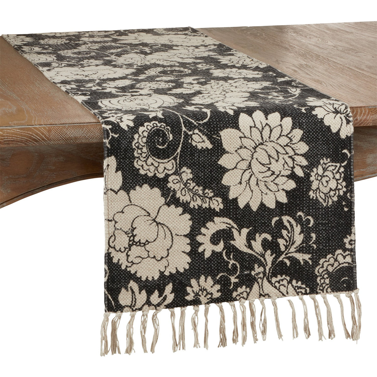 Everyday / All Season Black Floral Table Runner, 100% cotton