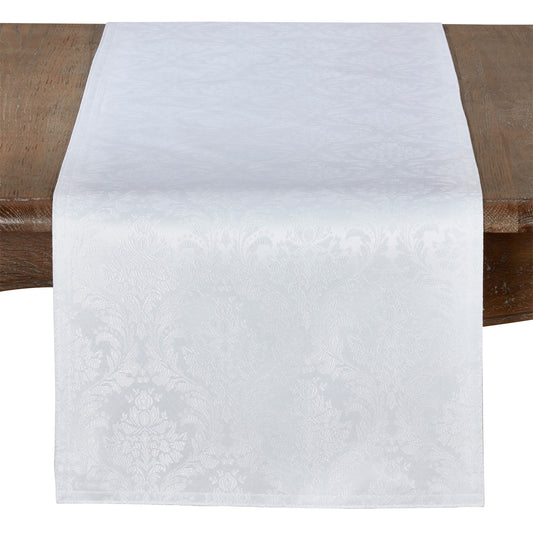 Everyday / All Season White Damask Table Runner, 100% Polyester