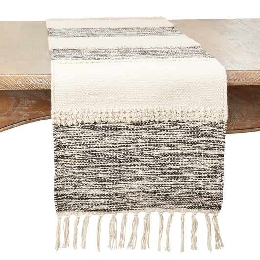 Everyday / All Season Black/Natural Banded Table Runner, 100% cotton
