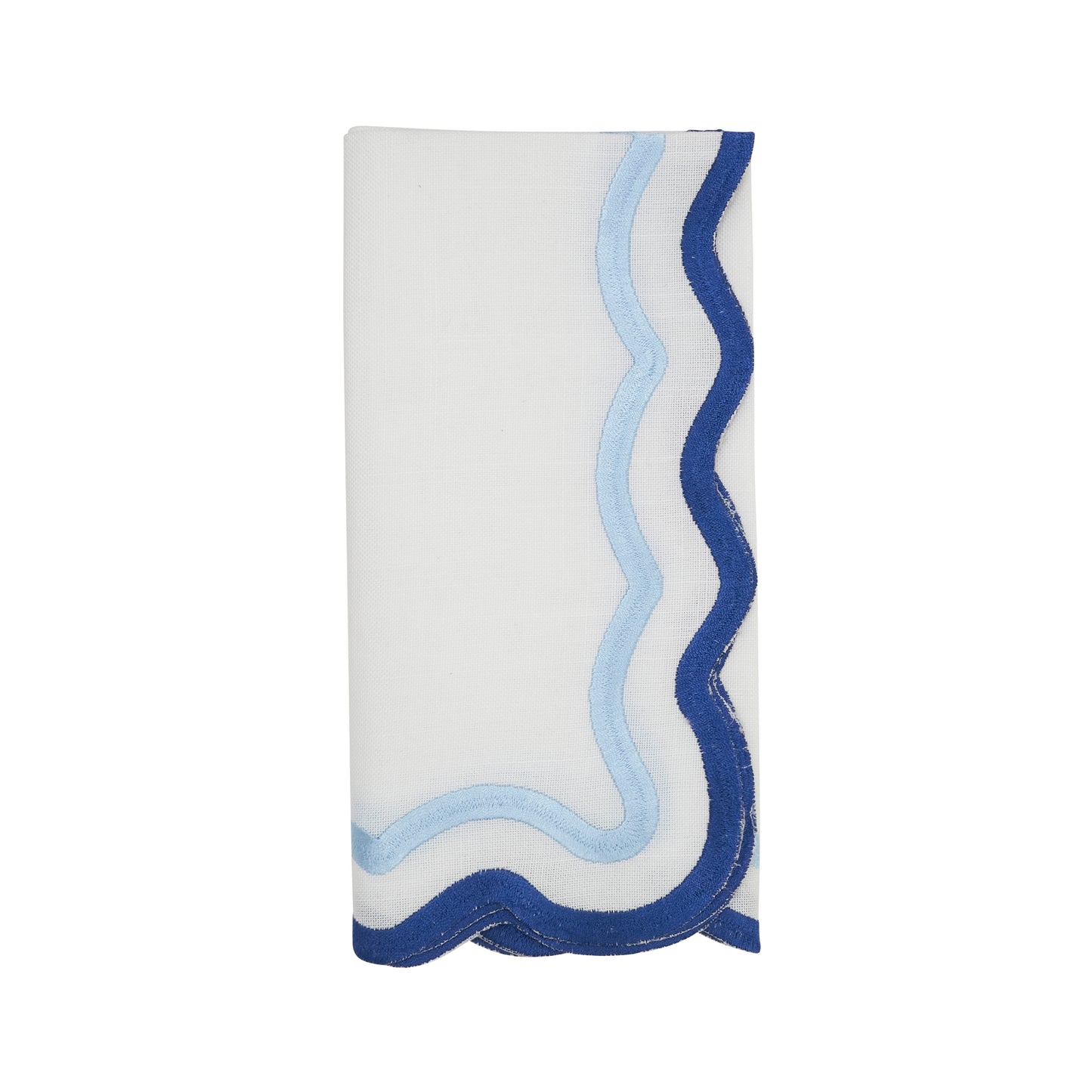 Blue Scalloped Border Napkins 100% polyester, 20 Inch Square (4 pcs.)