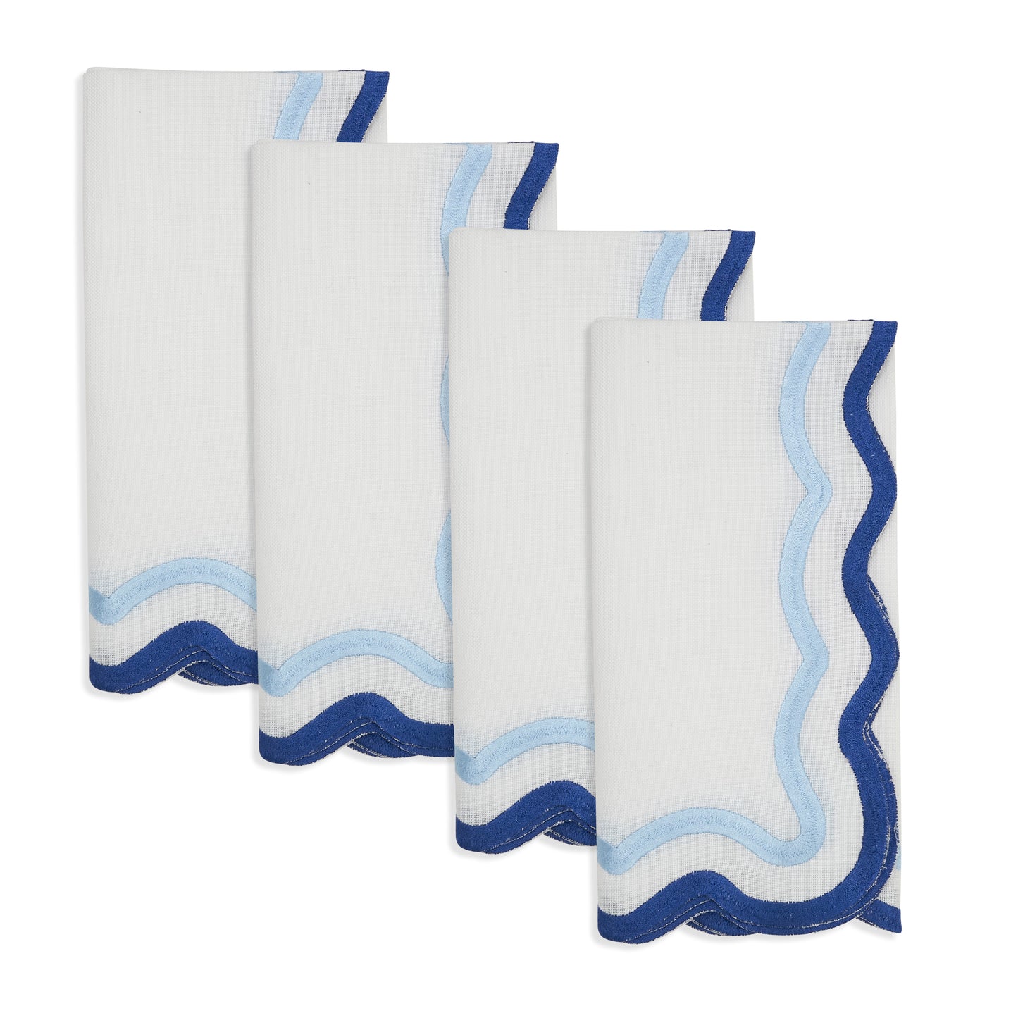 Blue Scalloped Border Napkins 100% polyester, 20 Inch Square (4 pcs.)