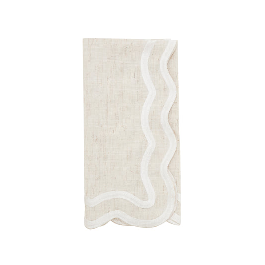 Natural Scalloped Border Napkins 100% polyester, 20 Inch Square (4 pcs.)