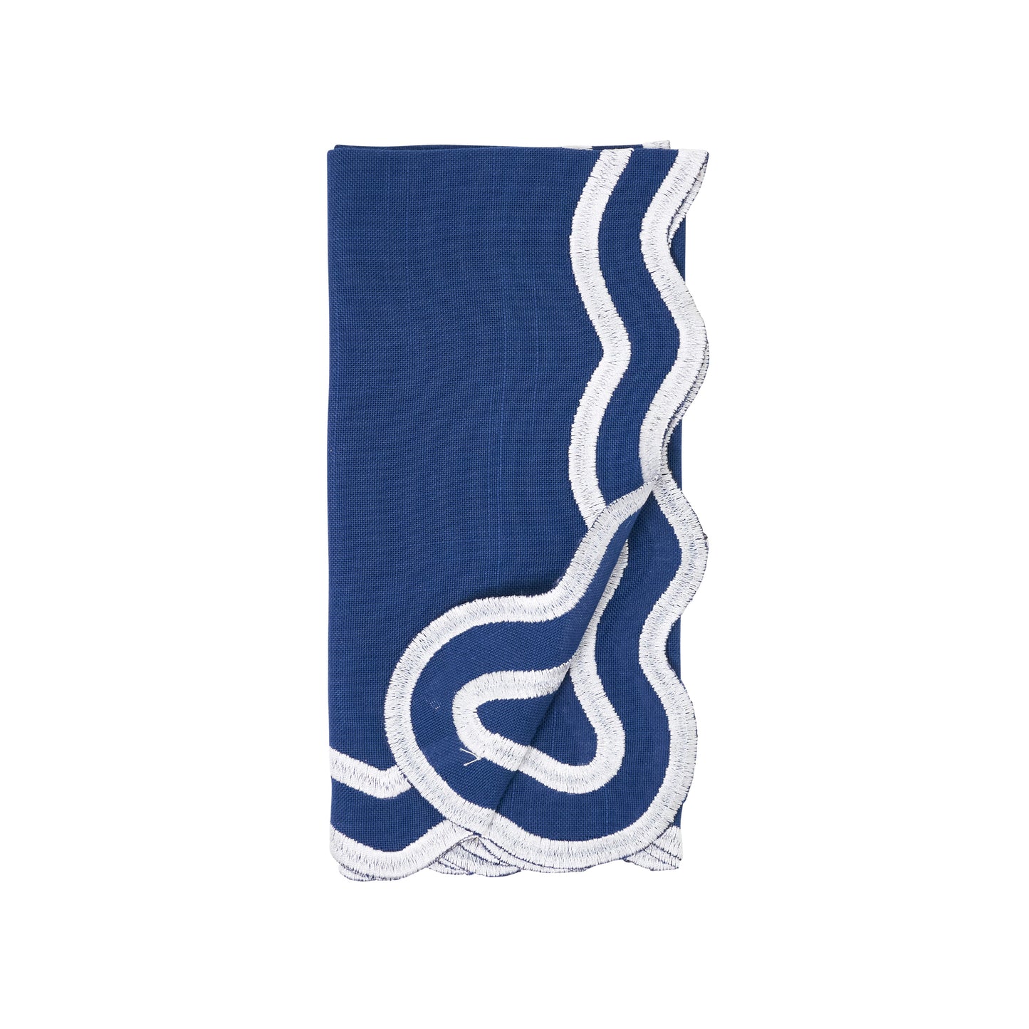 Navy Blue Scalloped Border Napkins 100% polyester, 20 Inch Square (4 pcs.)