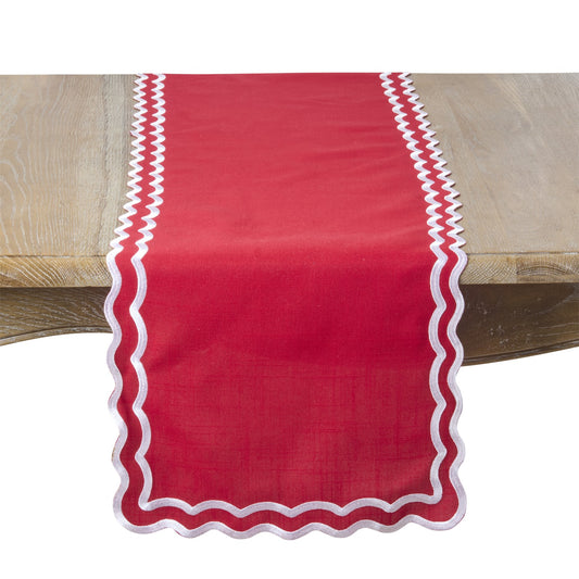 Everyday / All Season Red Scalloped Border Table Runner, 100% polyester