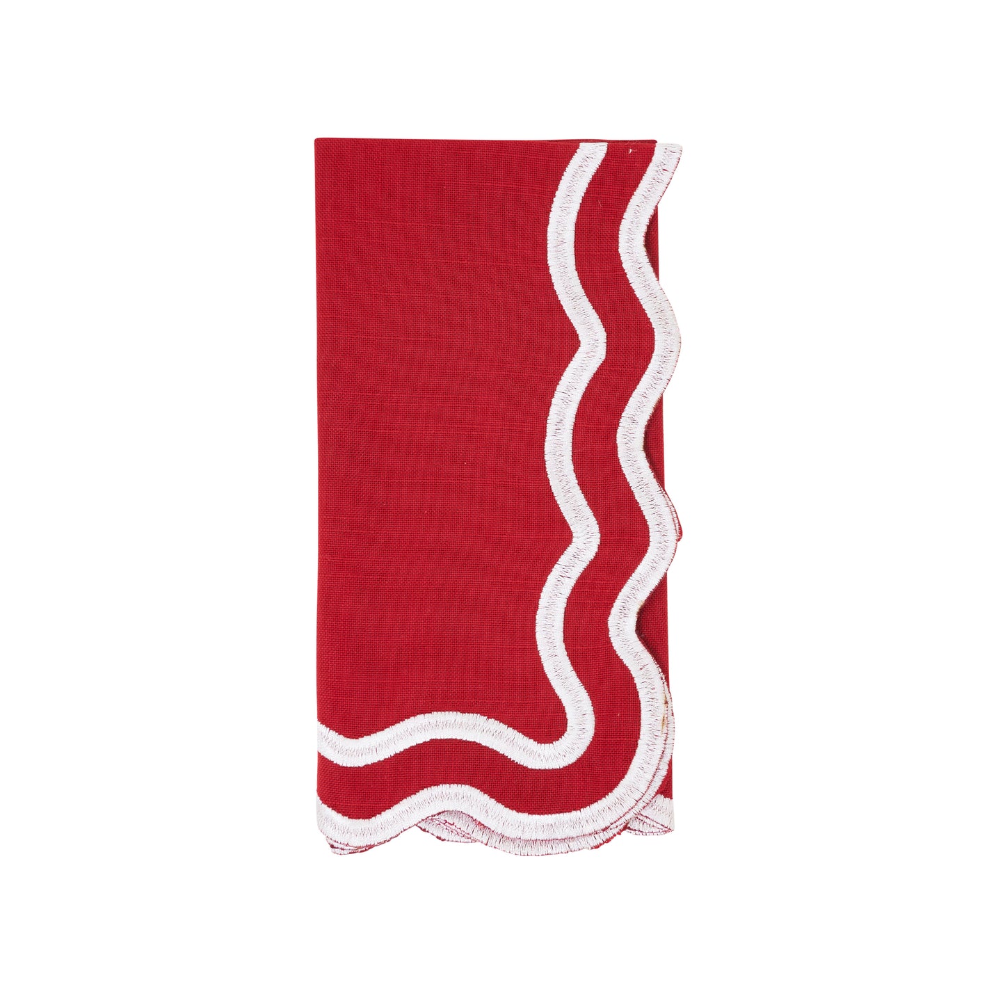 Red Scalloped Border Napkins 100% polyester, 20 Inch Square (4 pcs.)