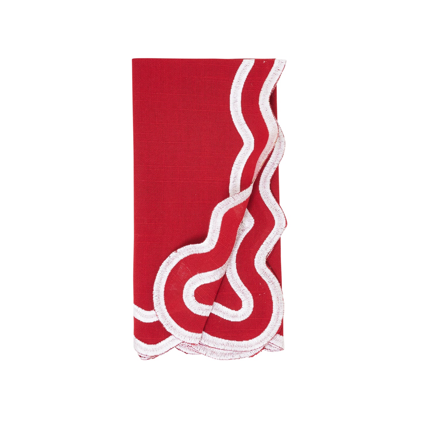 Red Scalloped Border Napkins 100% polyester, 20 Inch Square (4 pcs.)