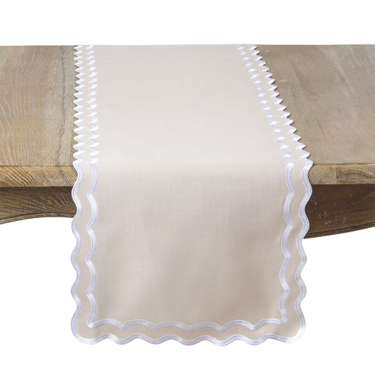 Everyday / All Season Taupe Scalloped Border Table Runner, 100% polyester