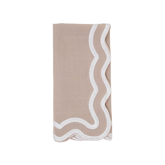 Taupe Scalloped Border Napkins 100% polyester, 20 Inch Square (4 pcs.)
