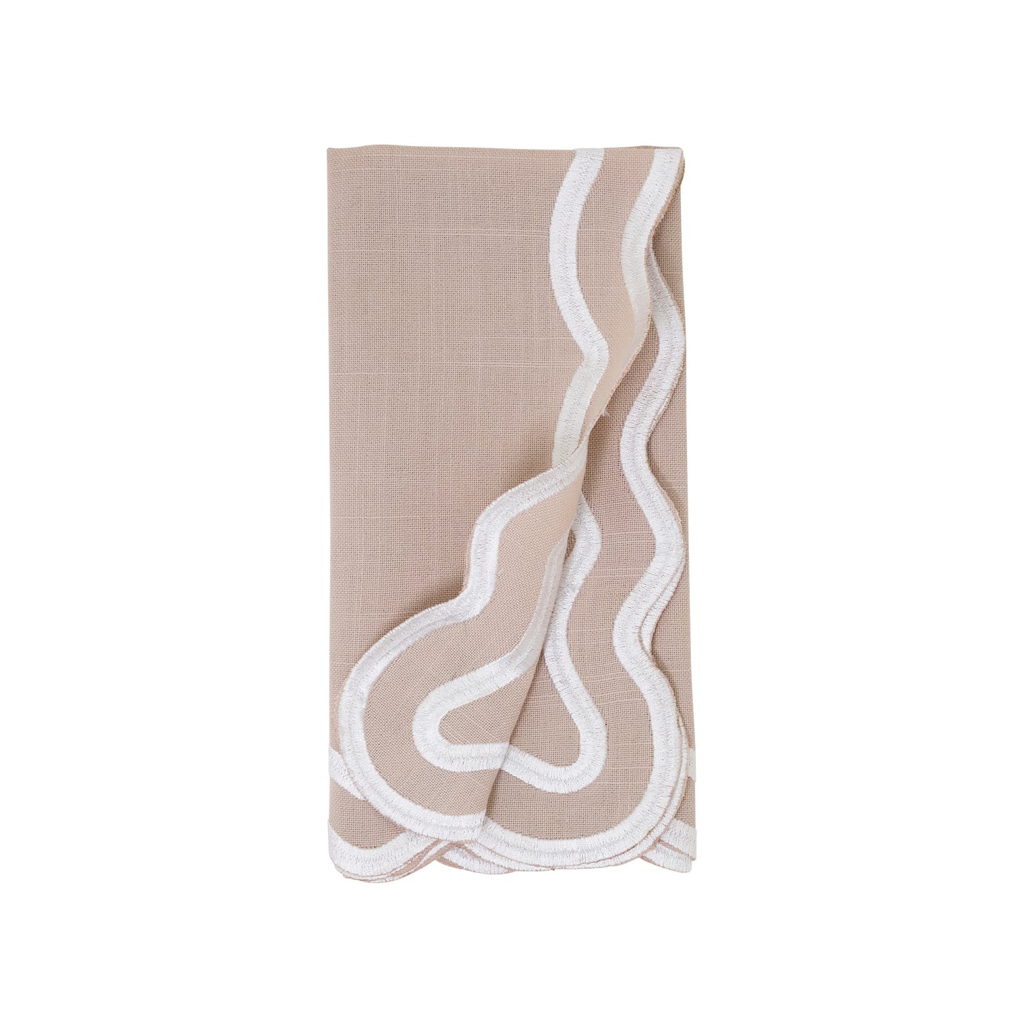 Taupe Scalloped Border Napkins 100% polyester, 20 Inch Square (4 pcs.)