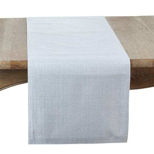 Everyday / All Season Aqua Blue Stitched Plaid Table Runner, 100% Polyester