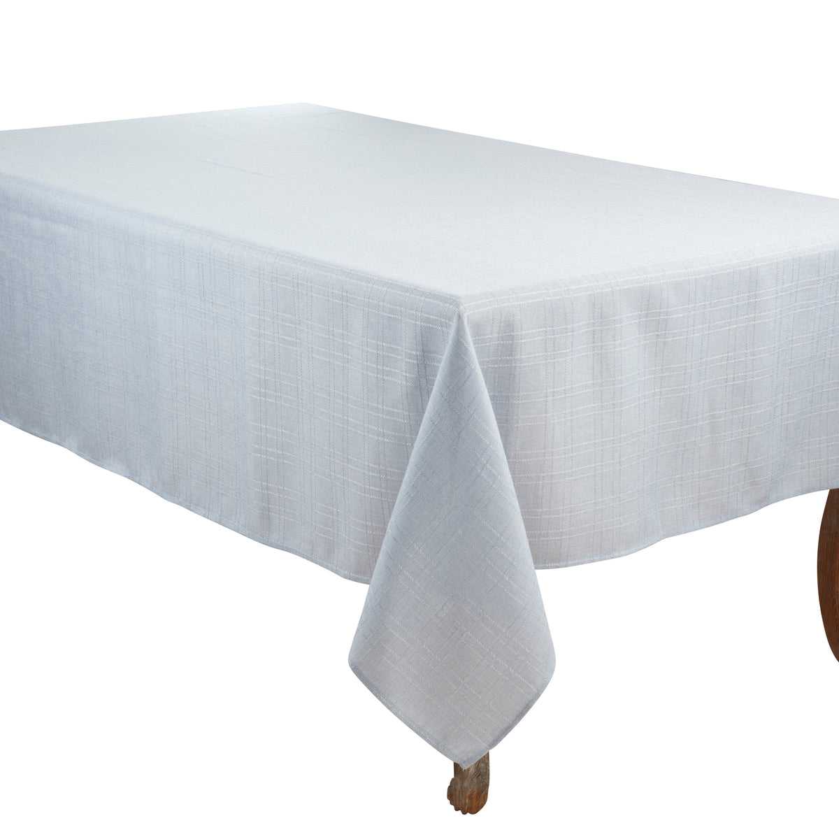 Aqua Blue  Stitched Plaid Tablecloth  100% polyester
