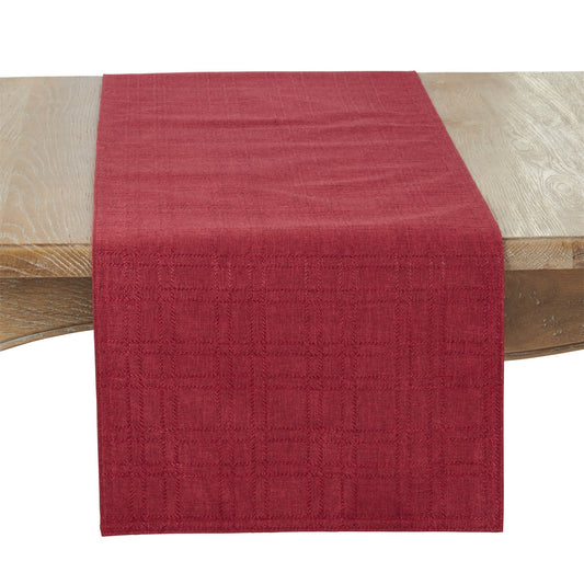 Everyday / All Season Burgundy Stitched Plaid Table Runner, 100% Polyester
