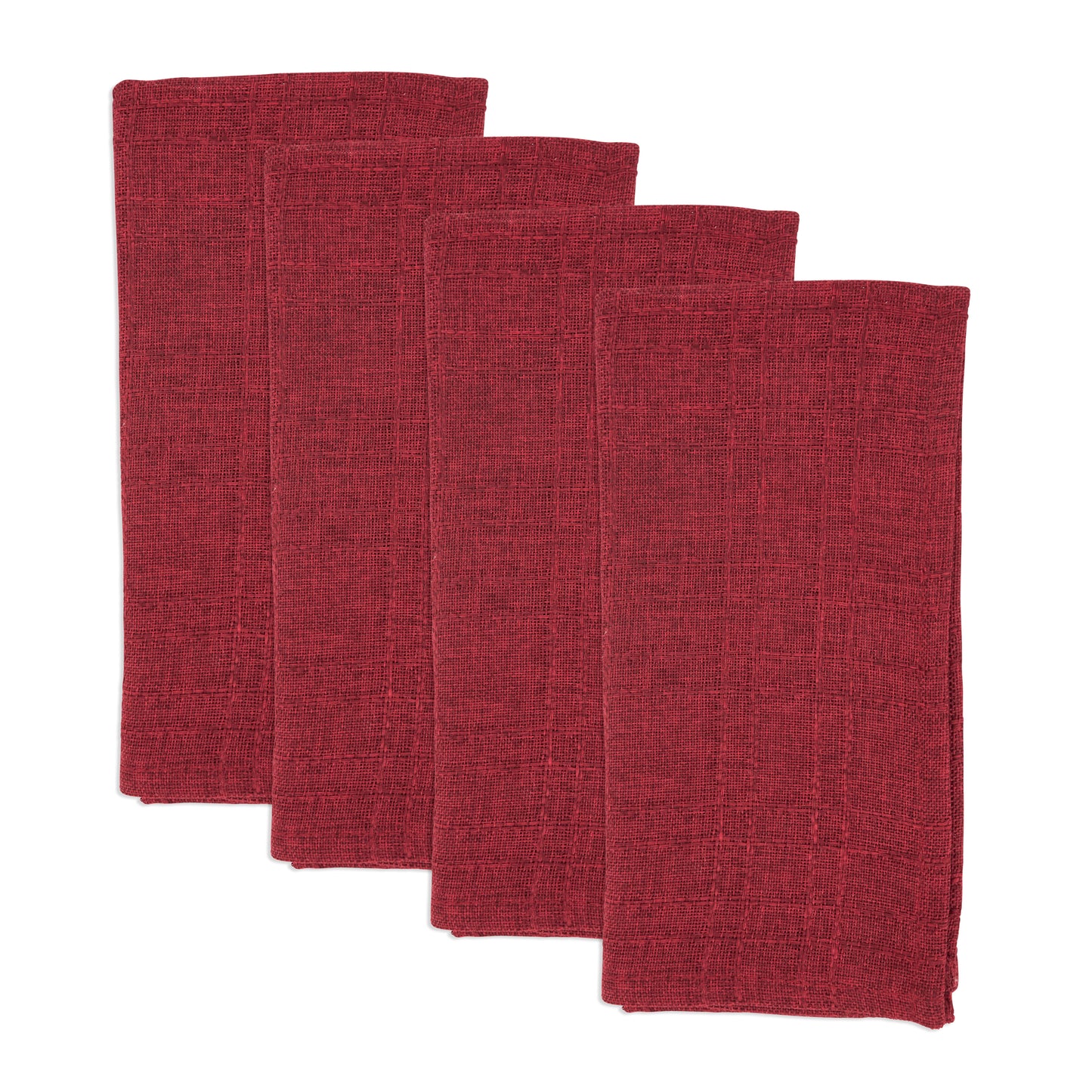 Burgundy Stitched Plaid Napkins 100% polyester, 20 Inch Square (4 pcs.)