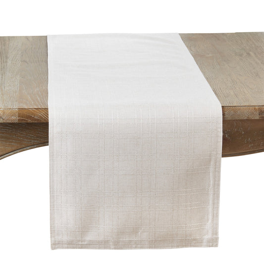 Everyday / All Season Natural Beige Stitched Plaid Table Runner, 100% Polyester