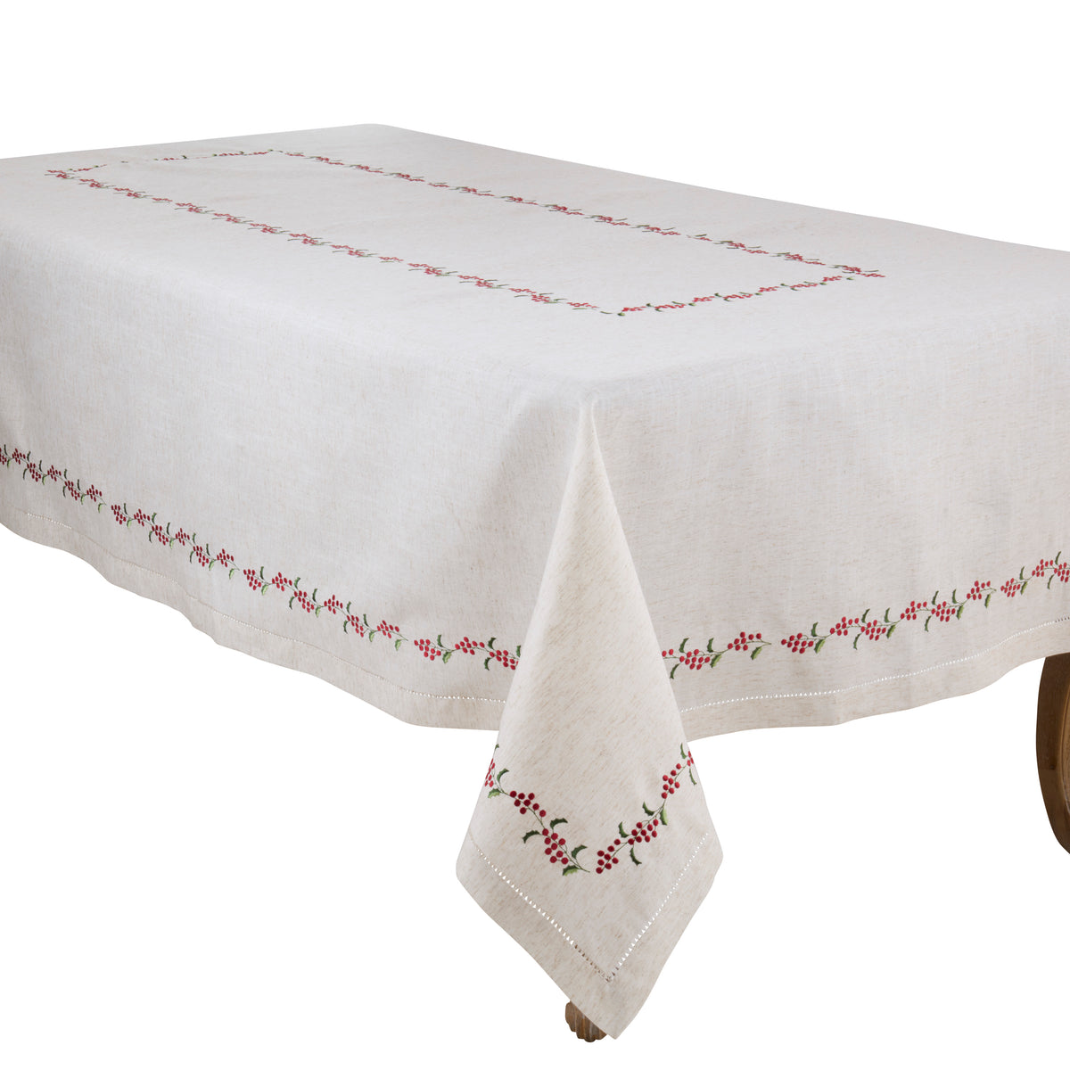 Natural Beige  Hemstitch Holly Tablecloth  100% polyester