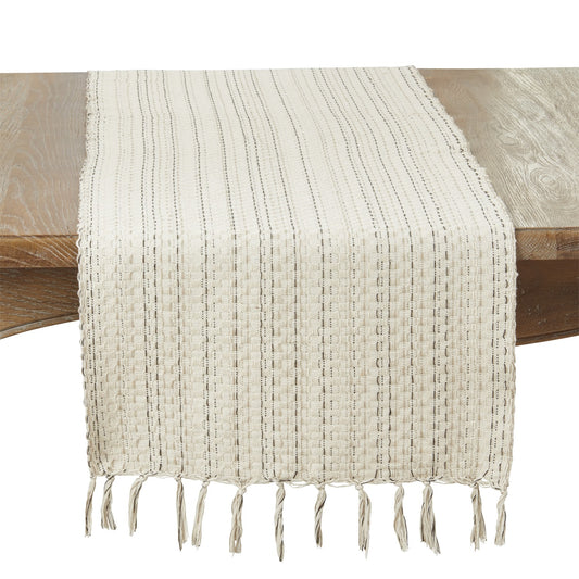 Everyday / All Season Natural Beige Striped Table Runner, 100% cotton