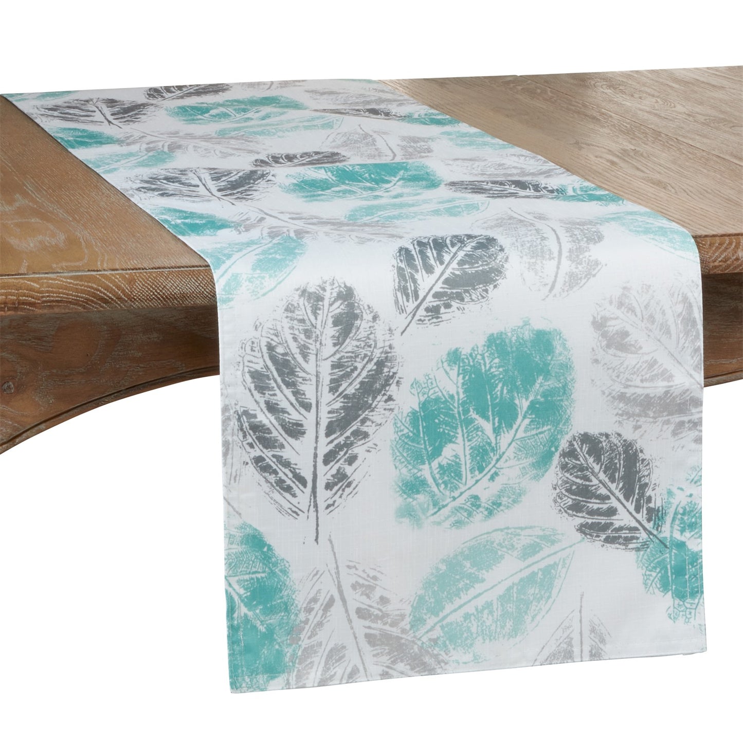 Everyday / All Season Mint Green Leaf Print Table Runner, 100% Polyester