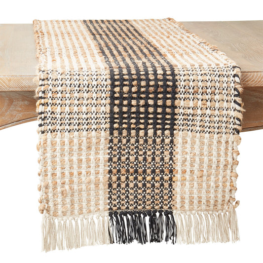 Everyday / All Season Black/White Checkered Table Runner, 60% jute - 40% cotton