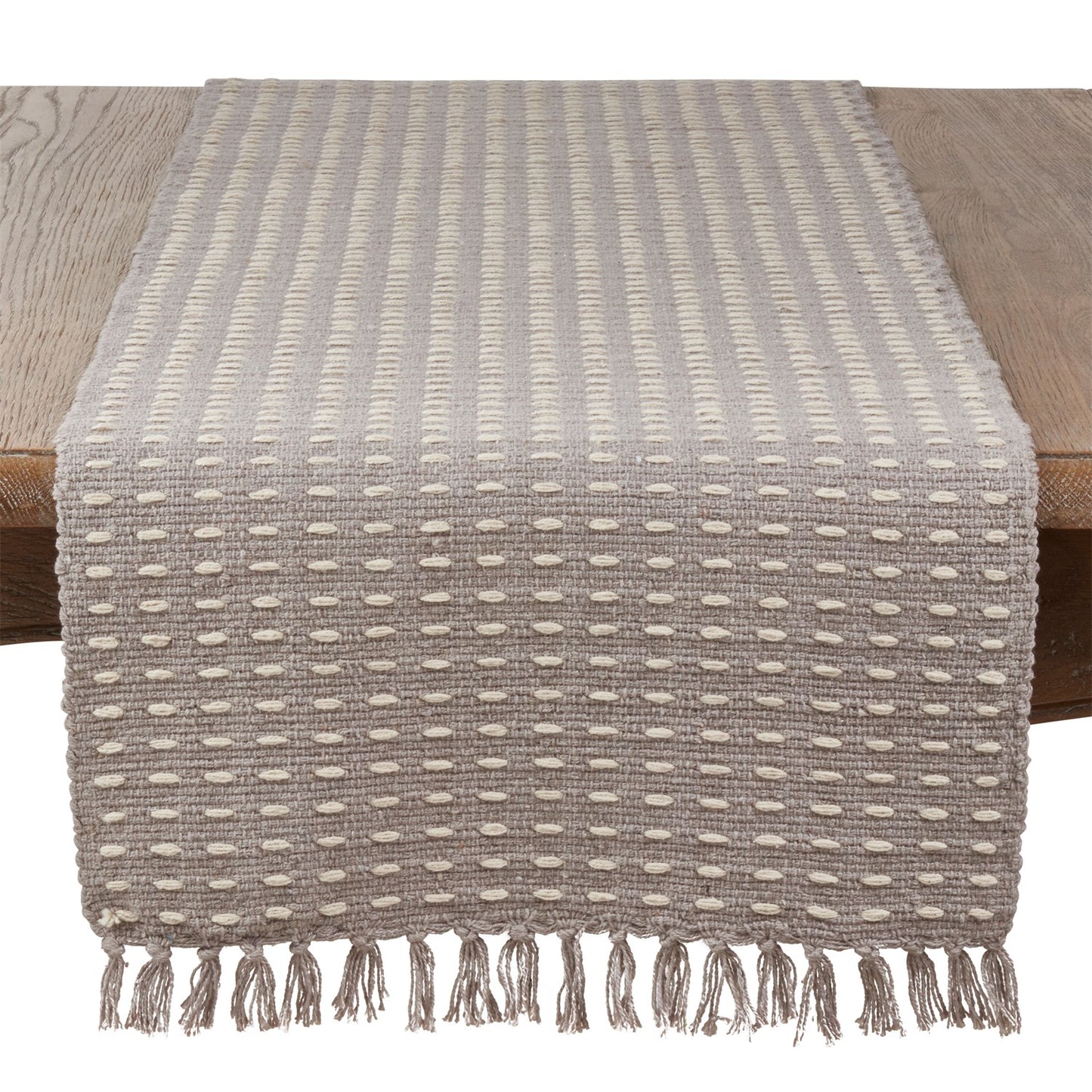 Everyday / All Season Grey Dashed Woven Table Runner, 100% cotton