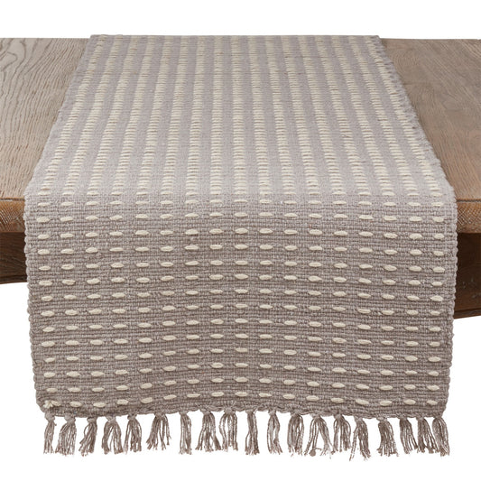 Everyday / All Season Grey Dashed Woven Table Runner, 100% cotton