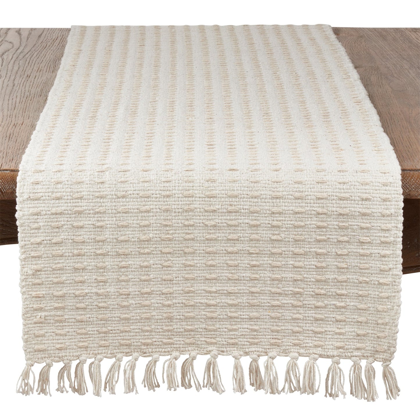 Everyday / All Season Natural Beige Dashed Woven Table Runner, 100% cotton