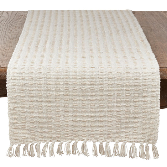 Everyday / All Season Natural Beige Dashed Woven Table Runner, 100% cotton