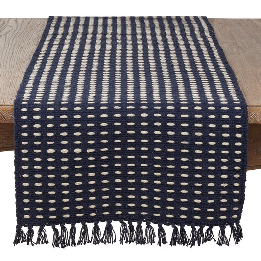 Everyday / All Season Navy Blue Dashed Woven Table Runner, 100% cotton