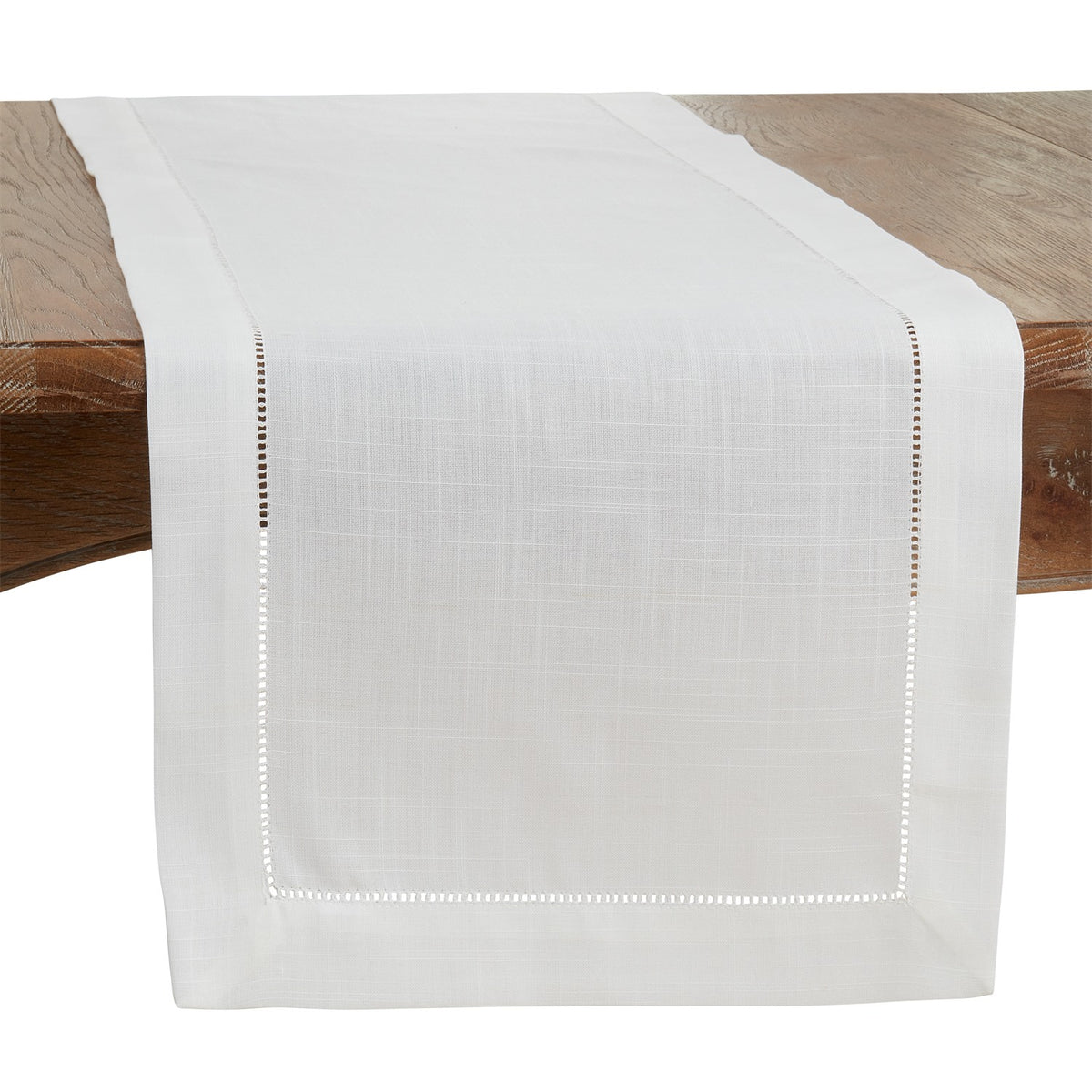 Everyday / All Season Ivory Off-White Table Runner with Hemstitched Border, 100% Polyester