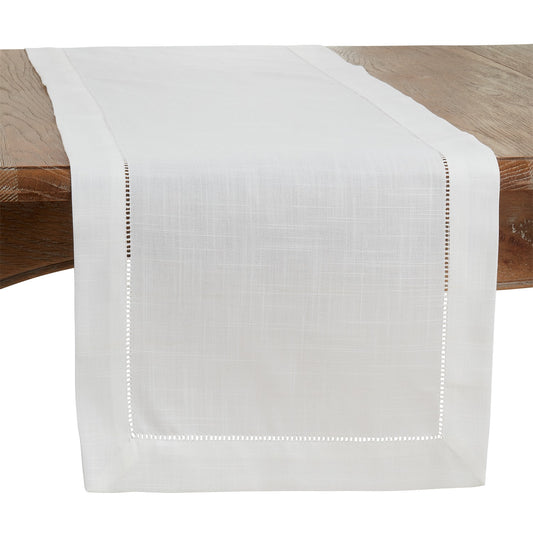 Everyday / All Season Ivory Off-White Table Runner with Hemstitched Border, 100% Polyester