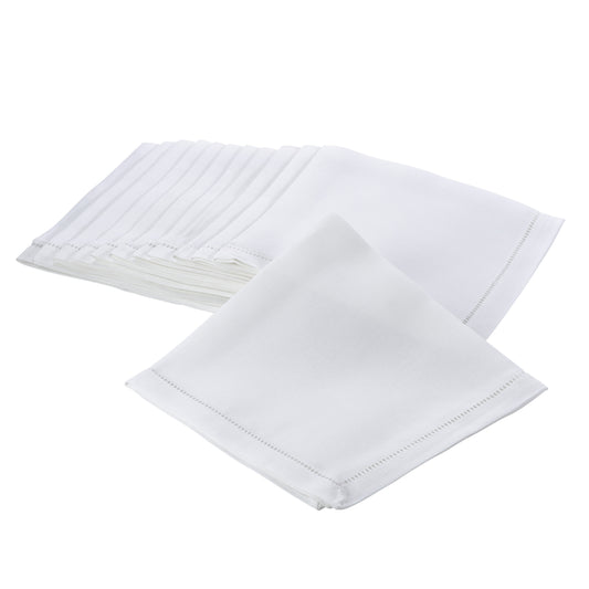 White Dinner Napkins with Hemstitch Border 100% Polyester, 18 Inch Square (12 pcs.)