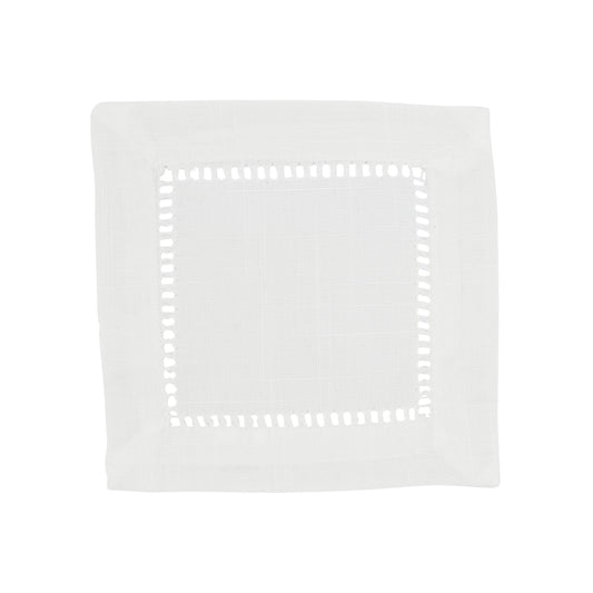 White Cocktail Napkins /w Hemstitch Border 100% Polyester, 6 Inch Square (12 pcs.)