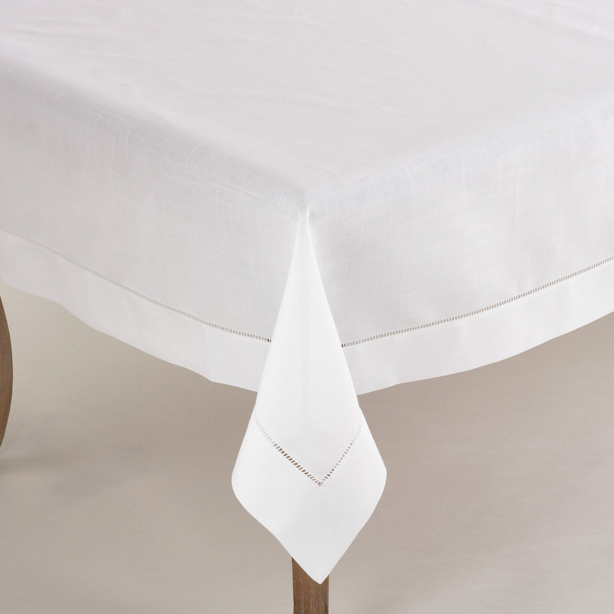 White  Tablecloth with Hemstitched Border  100% Polyester
