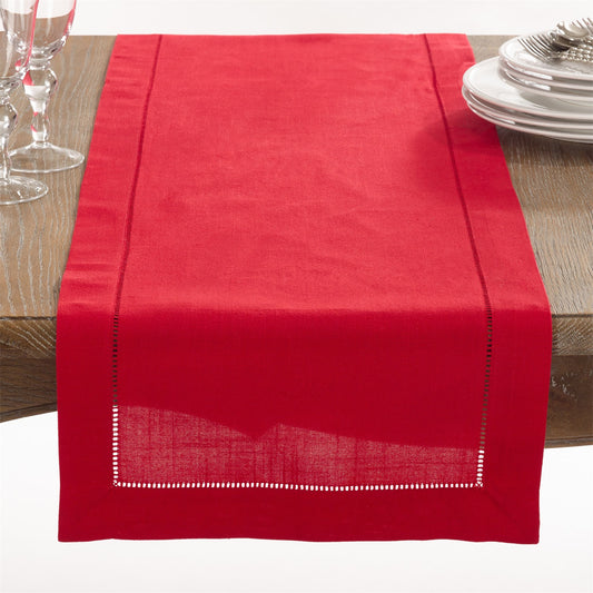 Everyday / All Season Red Table Runner with Hemstitched Border, 100% Polyester
