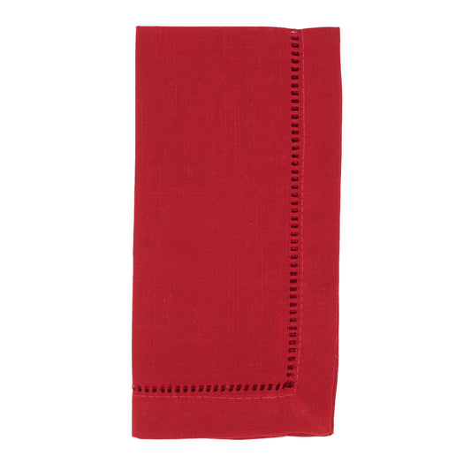 Red Hemstitched Border Dinner Napkins 100% Polyester, 20 Inch Square (12 pcs.)
