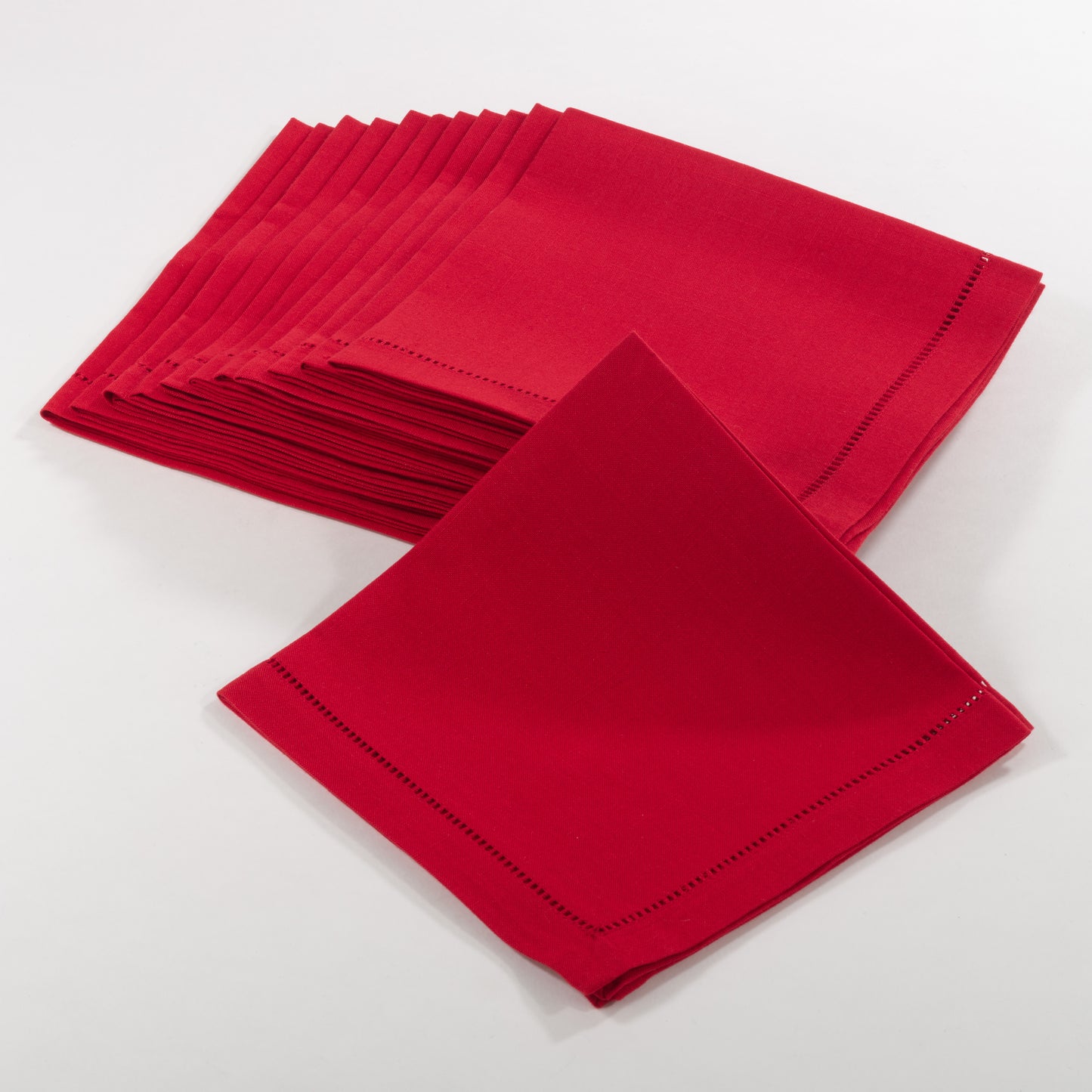 Red Hemstitched Border Dinner Napkins 100% Polyester, 20 Inch Square (12 pcs.)