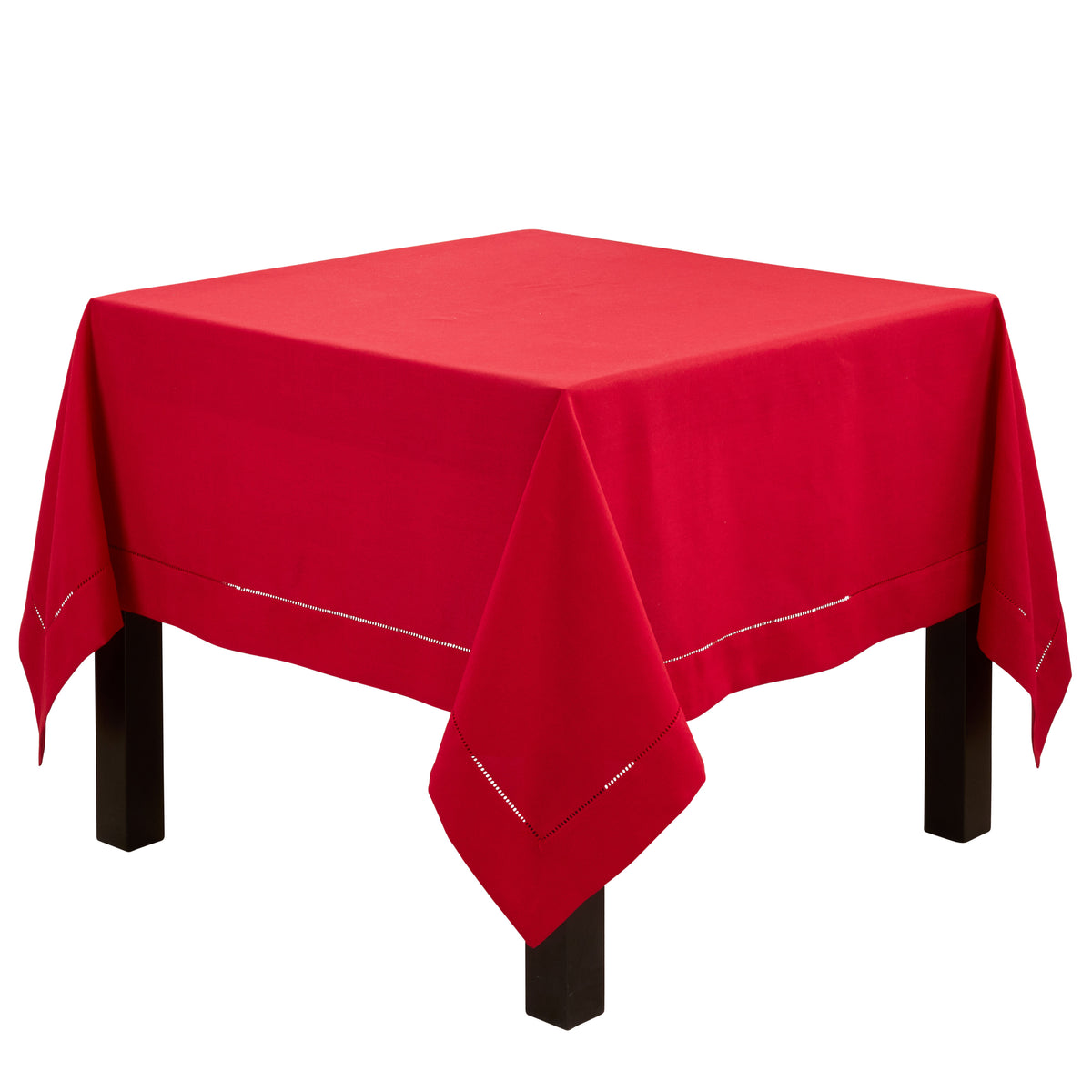 Red  Tablecloth with Hemstitched Border  100% Polyester
