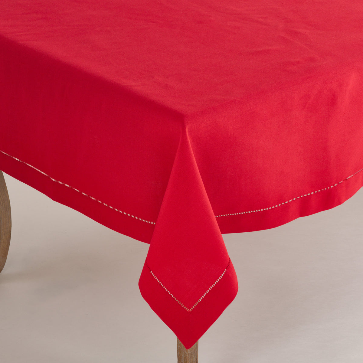 Red  Tablecloth with Hemstitched Border  100% Polyester