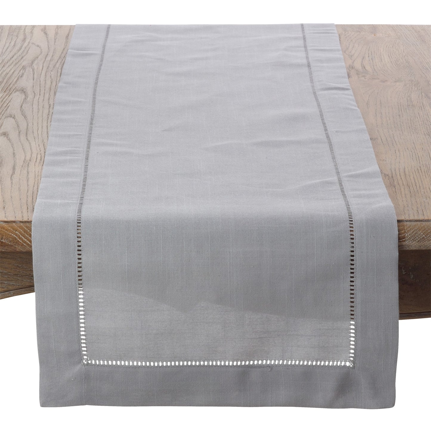 Everyday / All Season Grey Table Runner with Hemstitched Border, 100% Polyester