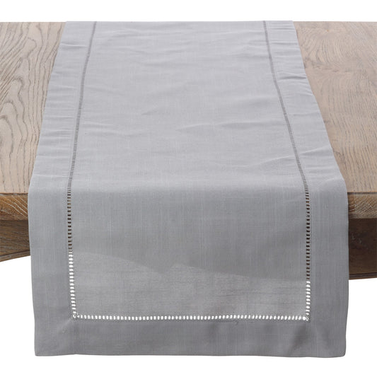 Everyday / All Season Grey Table Runner with Hemstitched Border, 100% Polyester