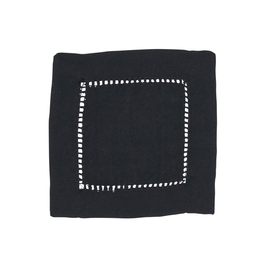 Black Hemstitched Border Cocktail Napkins 100% Polyester, 6 Inch Square (12 pcs.)