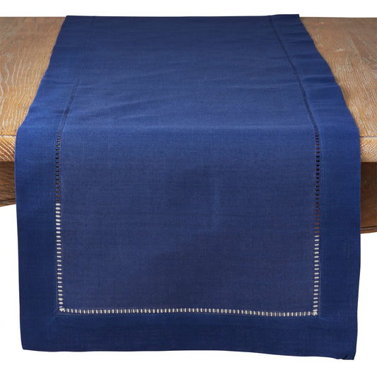 Everyday / All Season Navy Blue Table Runner with Hemstitched Border, 100% Polyester