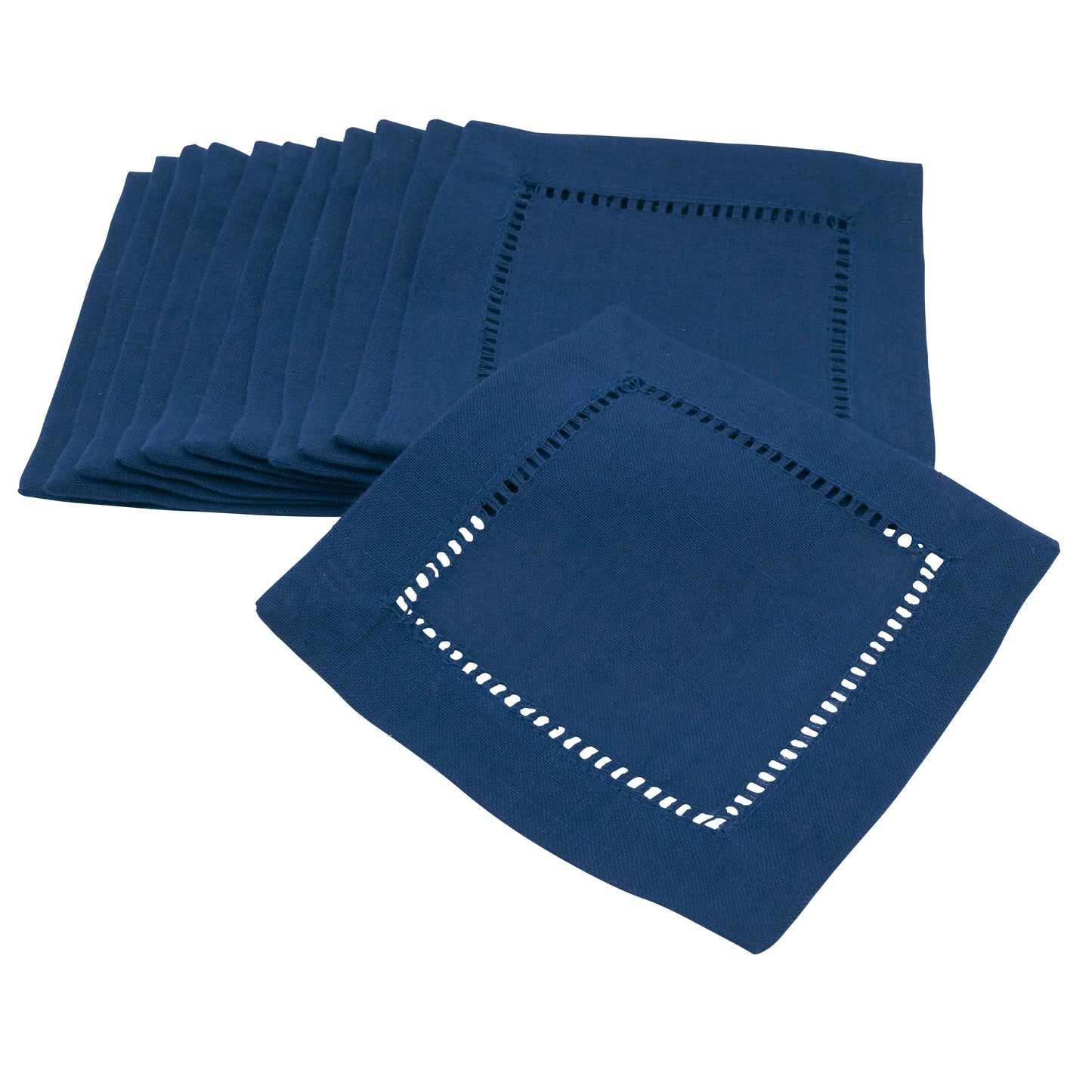 Navy Blue Hemstitched Border Cocktail Napkins 100% Polyester, 6 Inch Square (12 pcs.)