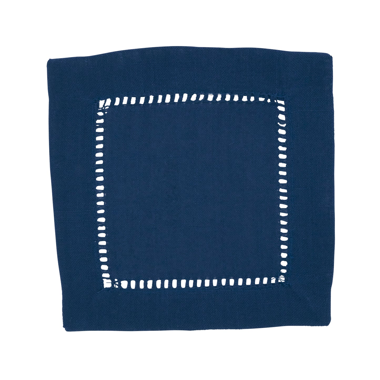 Navy Blue Hemstitched Border Cocktail Napkins 100% Polyester, 6 Inch Square (12 pcs.)