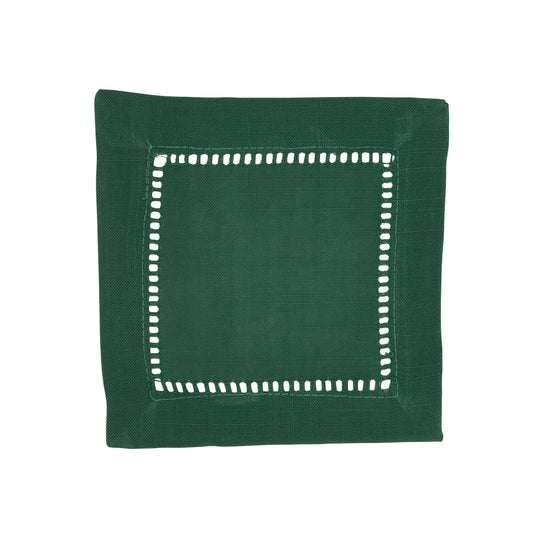 Jasper Green Hemstitched Border Cocktail Napkins 100% Polyester, 6 Inch Square (12 pcs.)