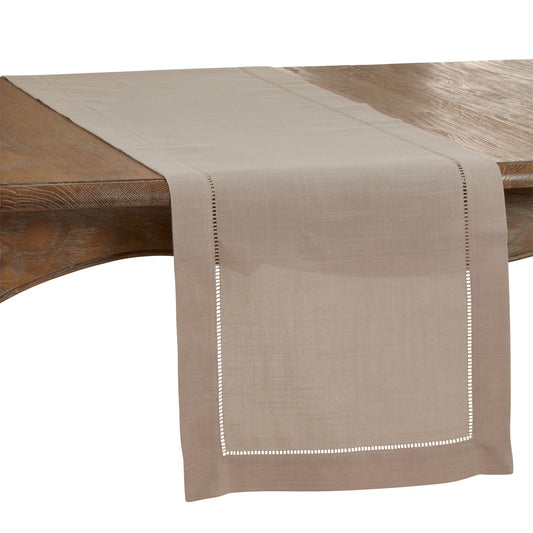 Everyday / All Season Taupe Table Runner with Hemstitched Border, 100% Polyester