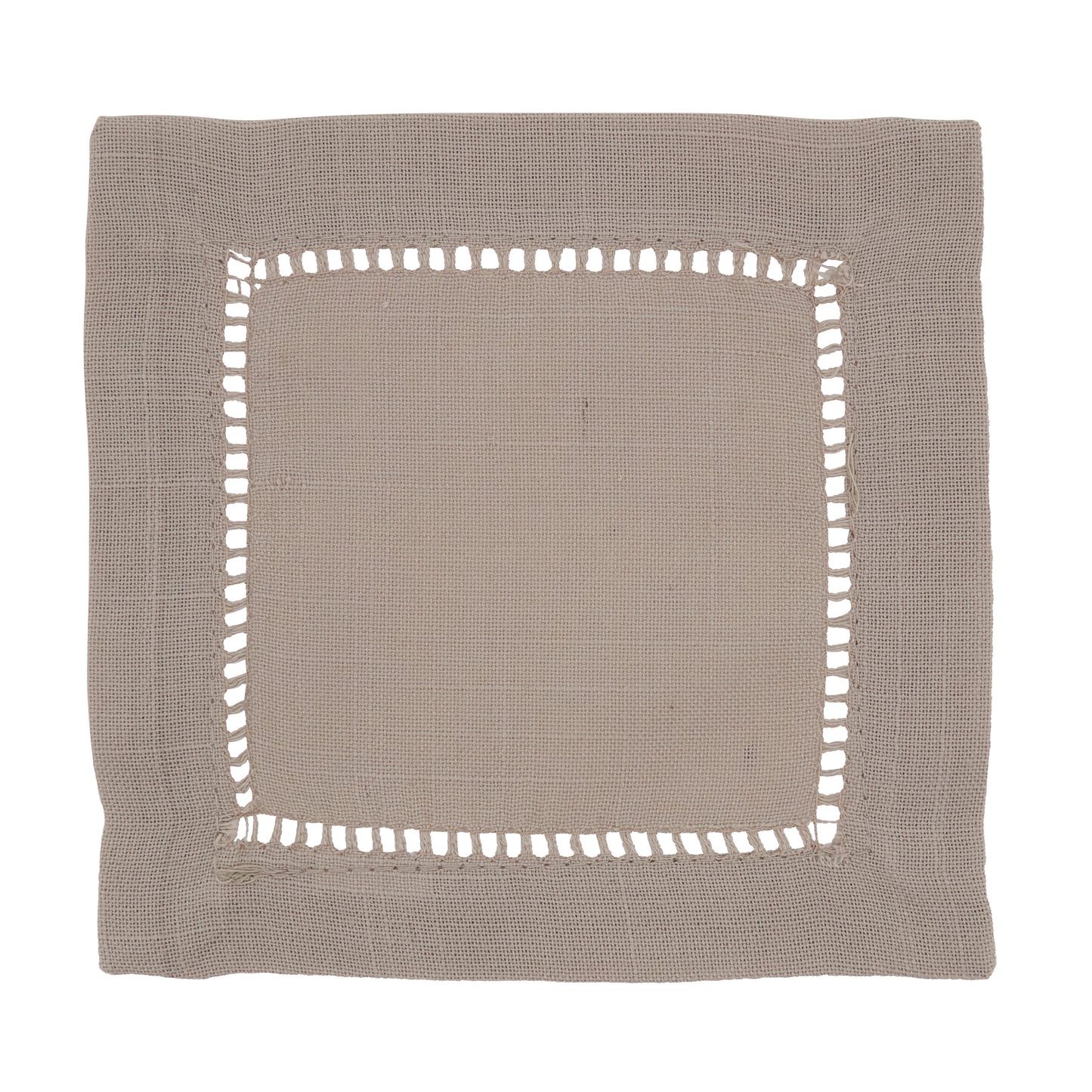 Taupe Hemstitched Border Cocktail Napkins 100% Polyester, 6 Inch Square (12 pcs.)