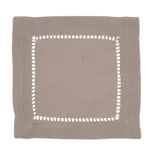Taupe Hemstitched Border Cocktail Napkins 100% Polyester, 6 Inch Square (12 pcs.)