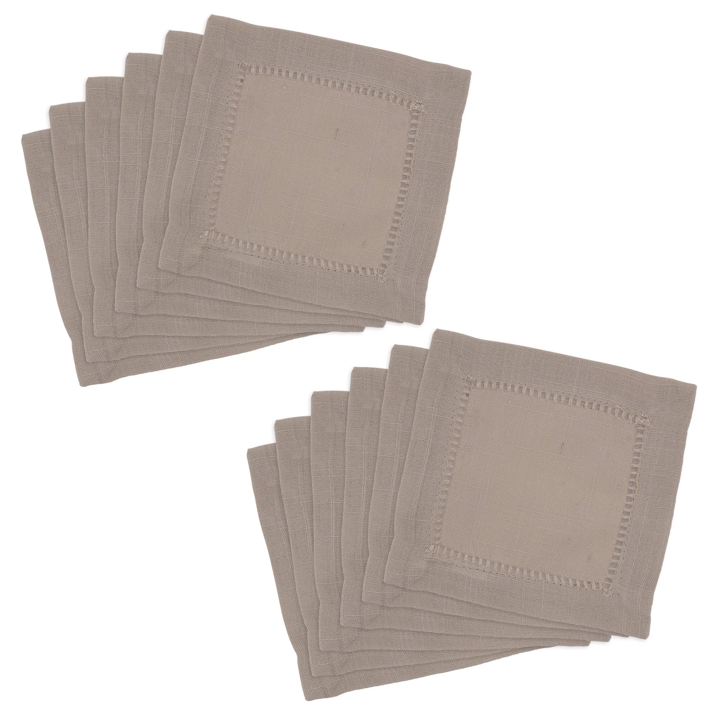 Taupe Hemstitched Border Cocktail Napkins 100% Polyester, 6 Inch Square (12 pcs.)