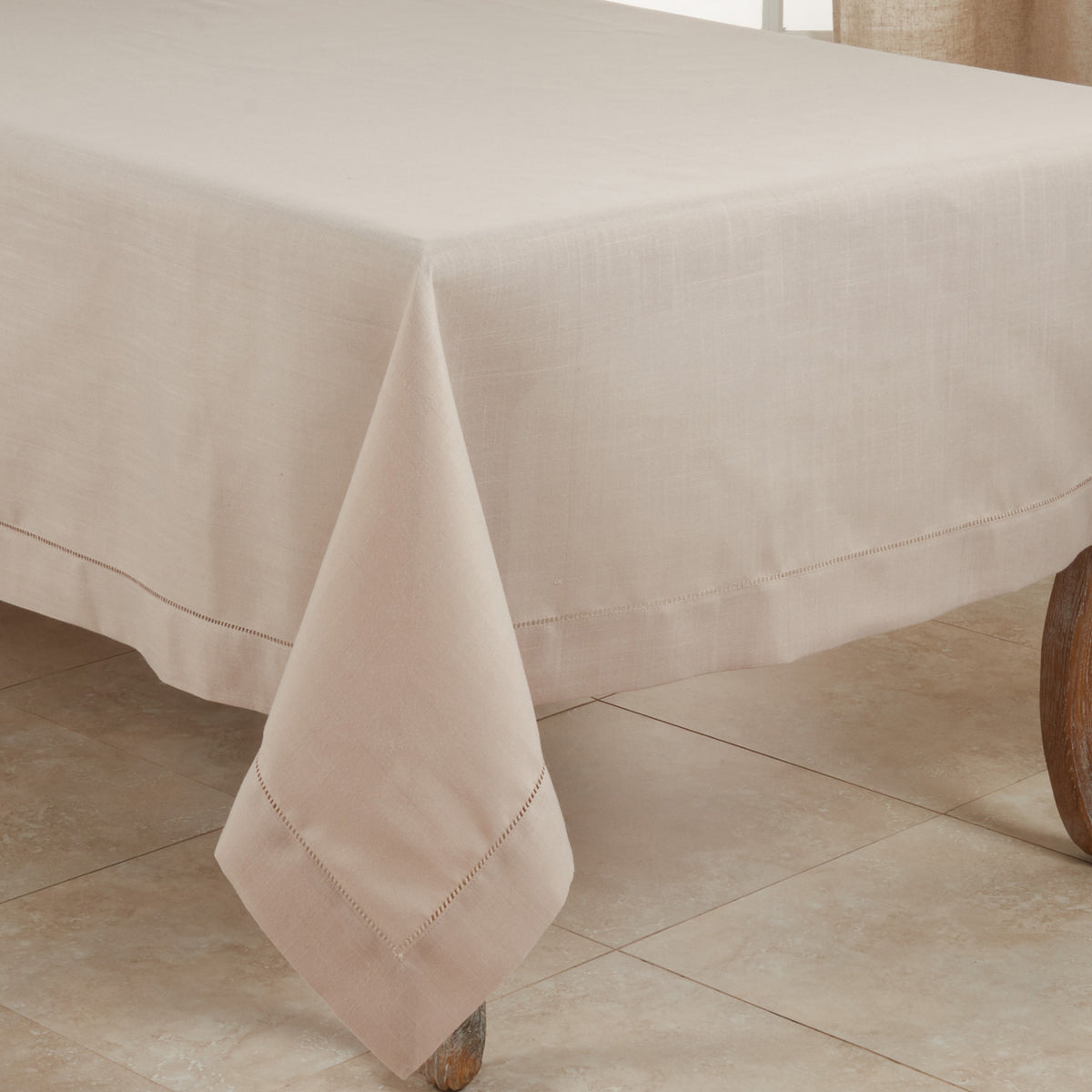 Taupe  Tablecloth with Hemstitched Border  100% Polyester