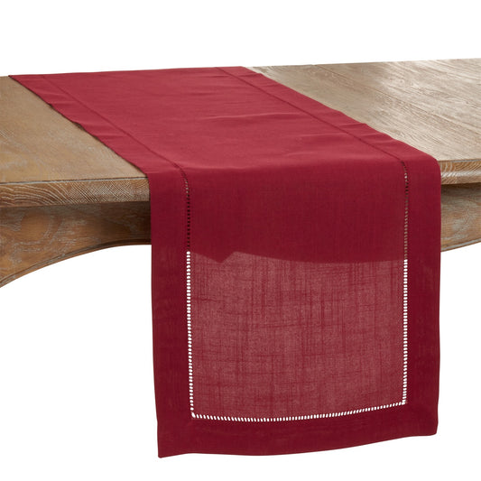 Everyday / All Season Burgundy Table Runner with Hemstitched Border, 100% Polyester
